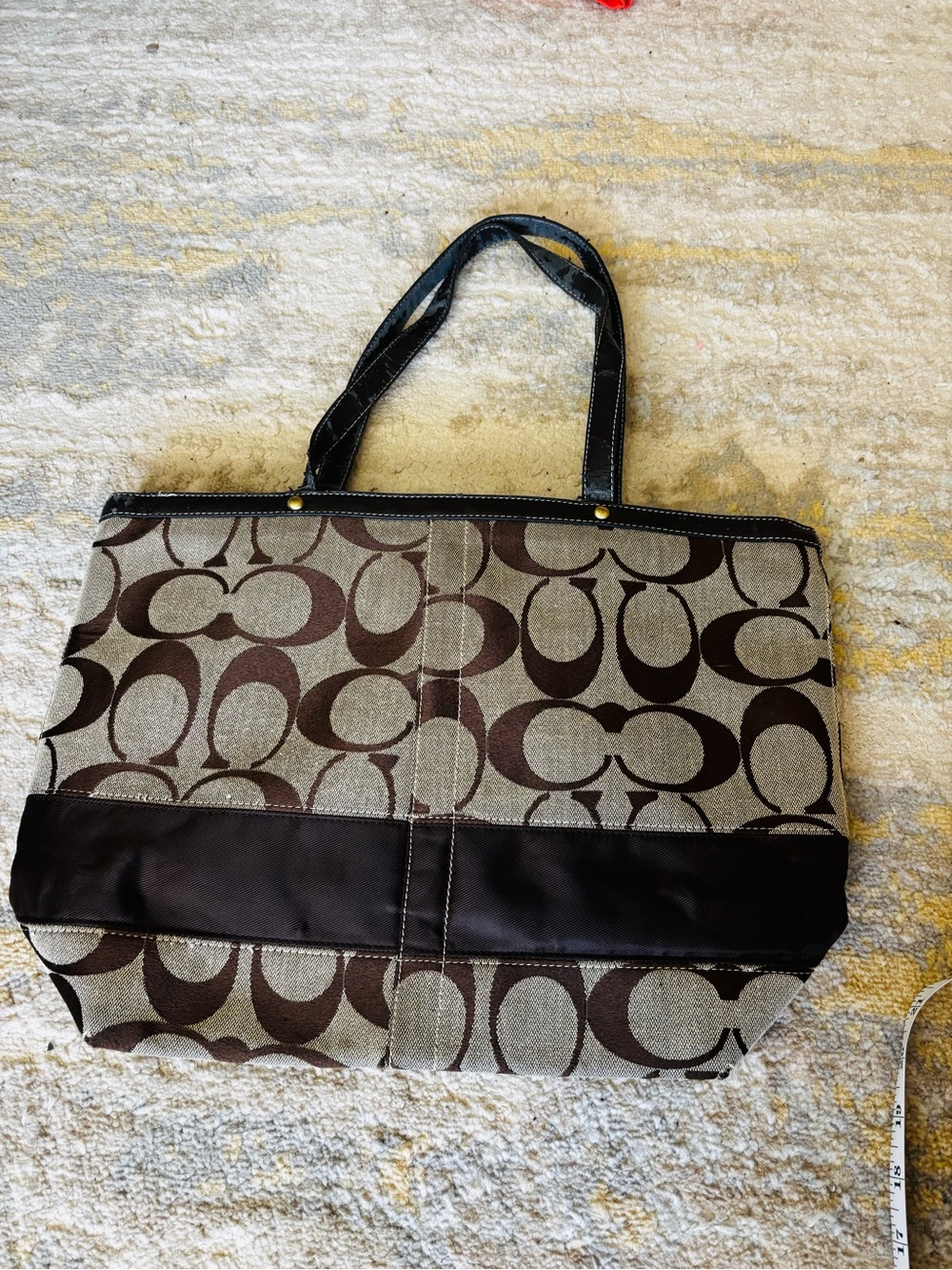 Coach Signature Canvas Tote in Brown and Cream with Dark Brown Trim